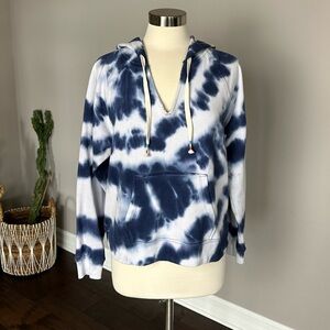 J. Crew Hoodie Sweatshirt Tie Dye 100% Cotton Navy & White W's Large EUC Worn 1x